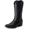 DREAM PAIRS Women’s Cowboy Boots Mid Calf Cowgirl Boots Square Toe Chunky Heel Embroidery Stitched Western Boots(All Black)
