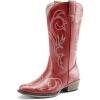 DREAM PAIRS Women’s Cowboy Boots Mid Calf Cowgirl Boots Square Toe Chunky Heel Embroidery Stitched Western Boots(Red)