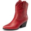 DREAM PAIRS Women’s Cowboy Cowgirl Boots Embroidered Stitched Short Western Boots Low Chunky Heel Pointed Toe Ankle Booties(Red)
