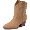 DREAM PAIRS Women’s Cowboy Cowgirl Boots Embroidered Stitched Short Western Boots Low Chunky Heel Pointed Toe Ankle Booties(Tan)