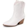 DREAM PAIRS Women’s Cowboy Cowgirl Boots Embroidered Stitched Short Western Boots Low Chunky Heel Pointed Toe Ankle Booties(White)