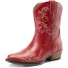 DREAM PAIRS Women’s Cowboy Cowgirl Western Ankle Boots Low Chunky Heels Square Toe Fall Short Booties Shoes(Red)
