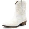 DREAM PAIRS Women’s Cowboy Cowgirl Western Ankle Boots Low Chunky Heels Square Toe Fall Short Booties Shoes(White)