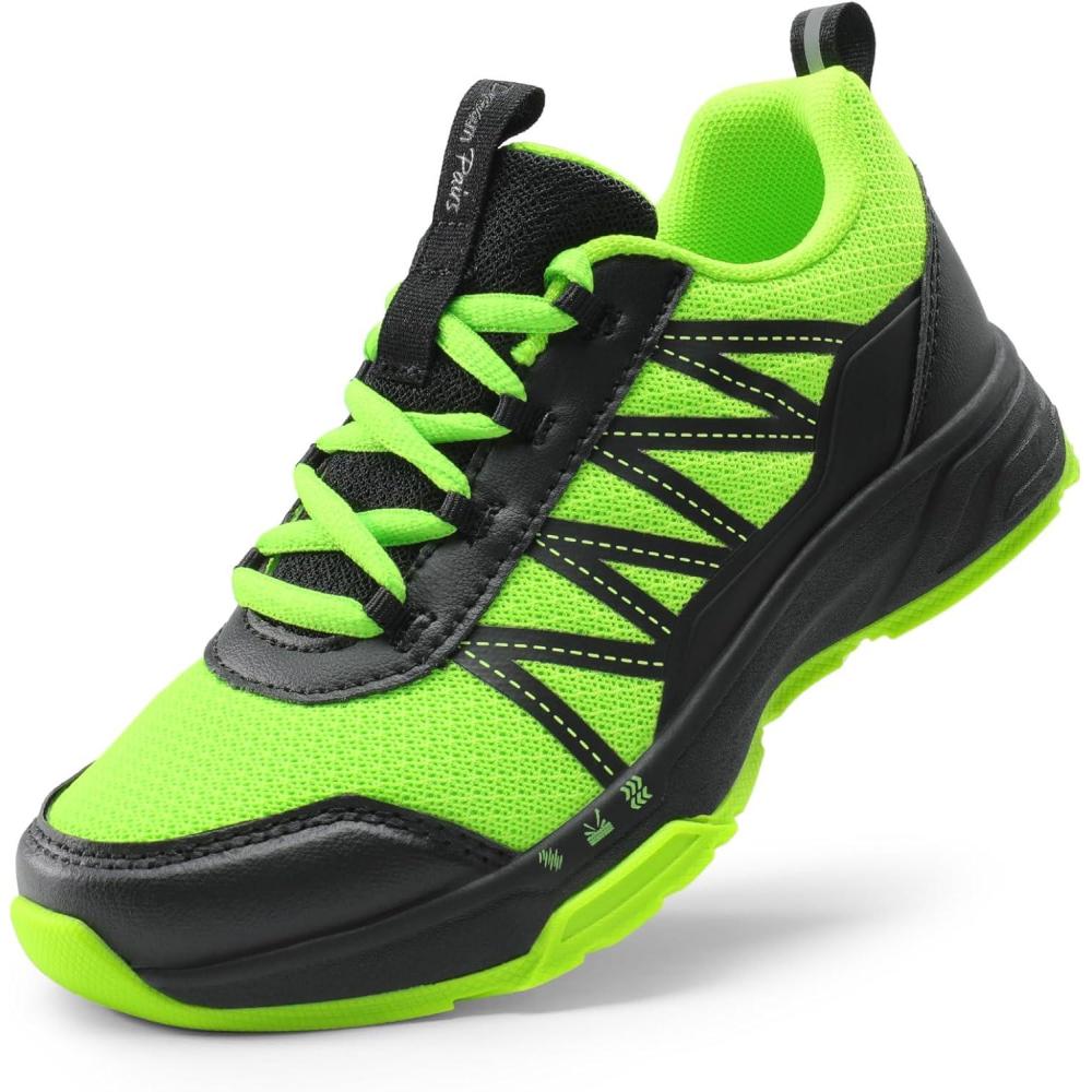 imageDREAM PAIRS Boys Girls Shoes Kids DuraPlay Tennis Footwear Non Slip Athletic Running Walking Lightweight Lace Up Sneakers for LittleBig KidNeon GreenBlack