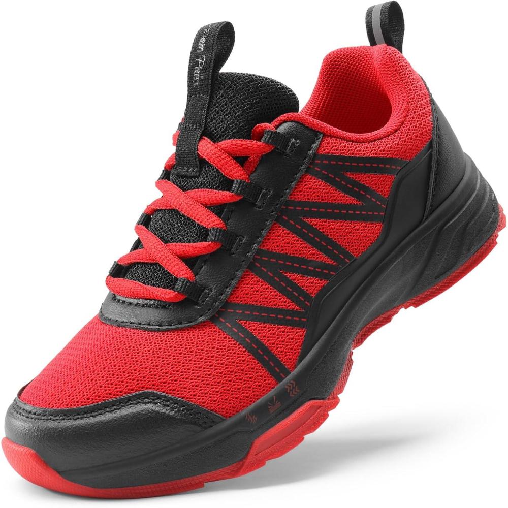 imageDREAM PAIRS Boys Girls Shoes Kids DuraPlay Tennis Footwear Non Slip Athletic Running Walking Lightweight Lace Up Sneakers for LittleBig KidRedBlack