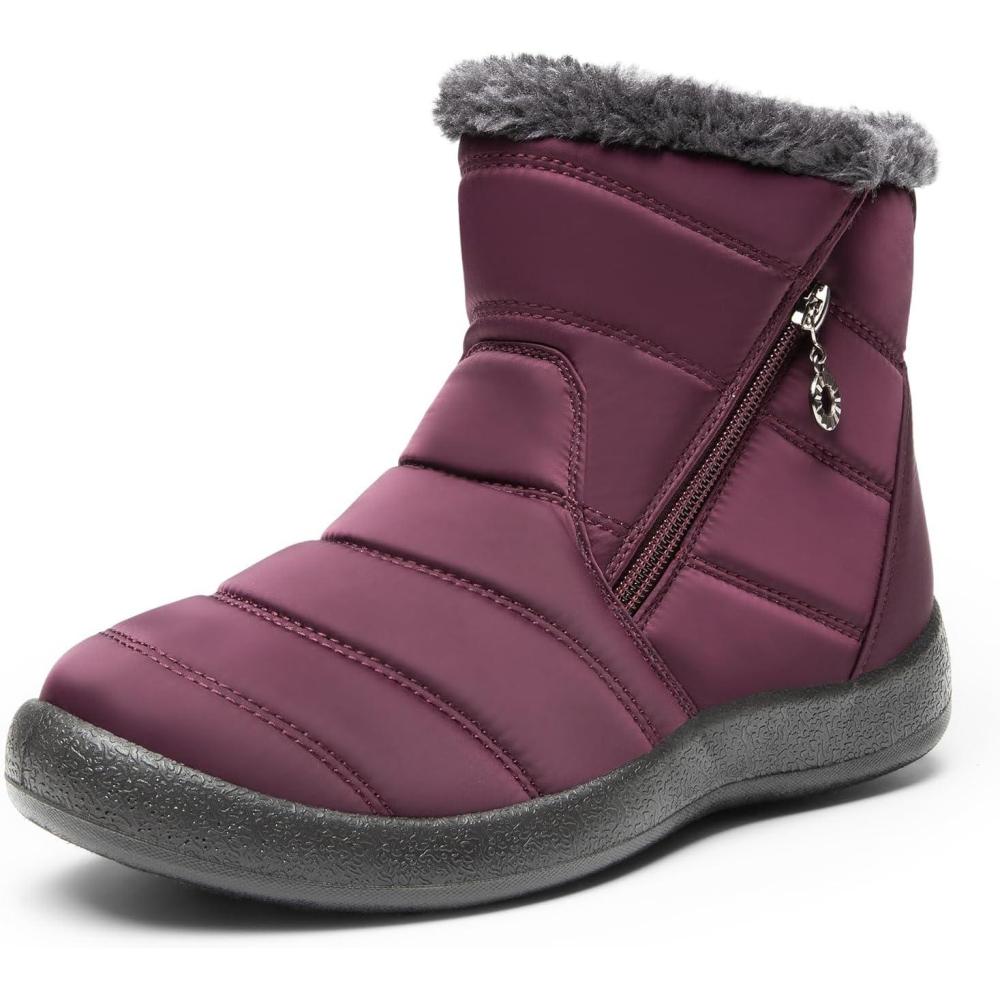 imageDREAM PAIRS Winter Boots for Women Warm Fur Lined with Zipper Flat Ankle Boots Comfortable Lightweight Outdoor Indoor BootiesPurple