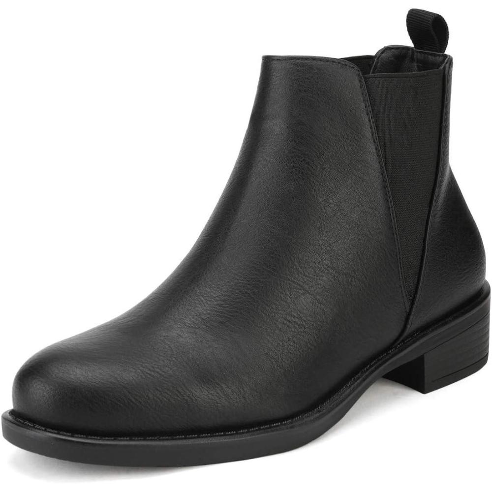 imageDREAM PAIRS Womens Ankle Boots Chunky Low Heel Chelsea Booties Slip On Elastic Fall Short BootsBlackPu