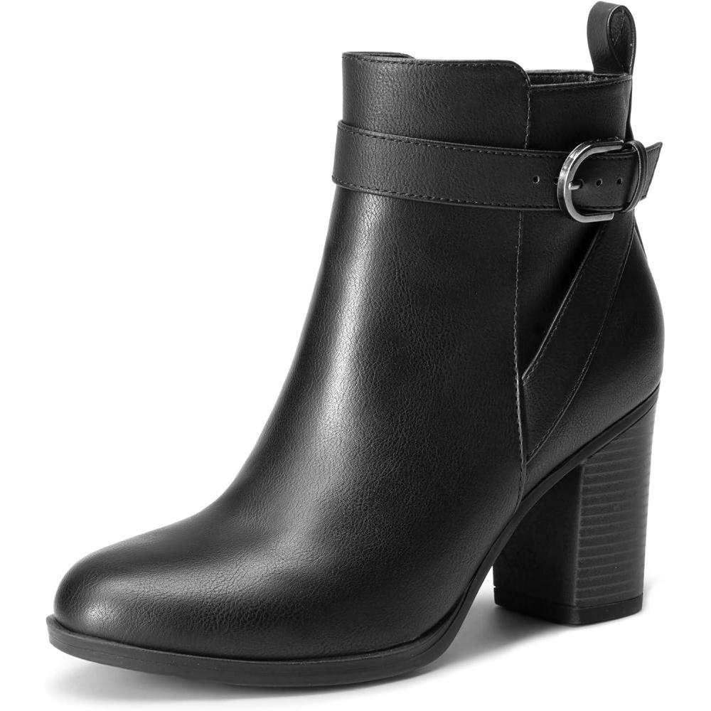 imageDREAM PAIRS Womens Chunky High Heel Ankle Boots Round Toe Fall Short Booties ShoesBlackpu