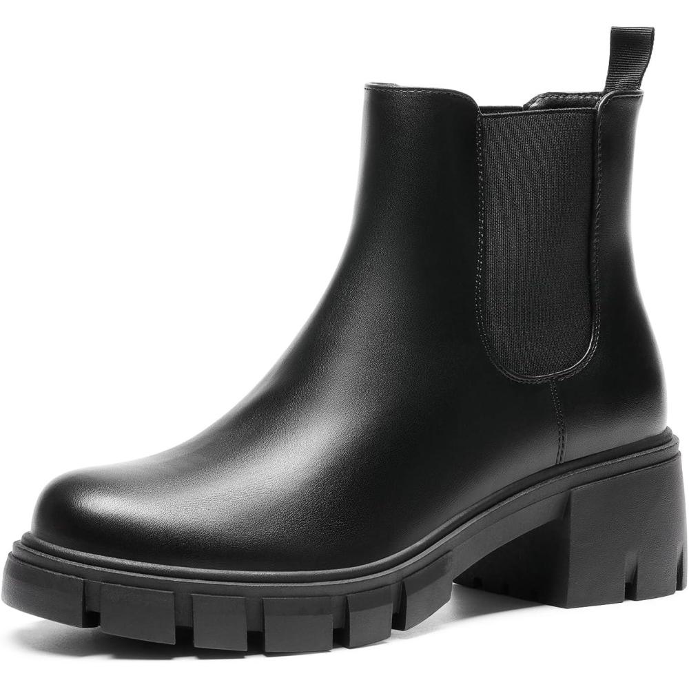 imageDREAM PAIRS Womens Elastic Chelsea Ankle Boots Platform Low Chunky Block Heel Lug Sole Slip on Fall Heeled Booties ShoesBlack