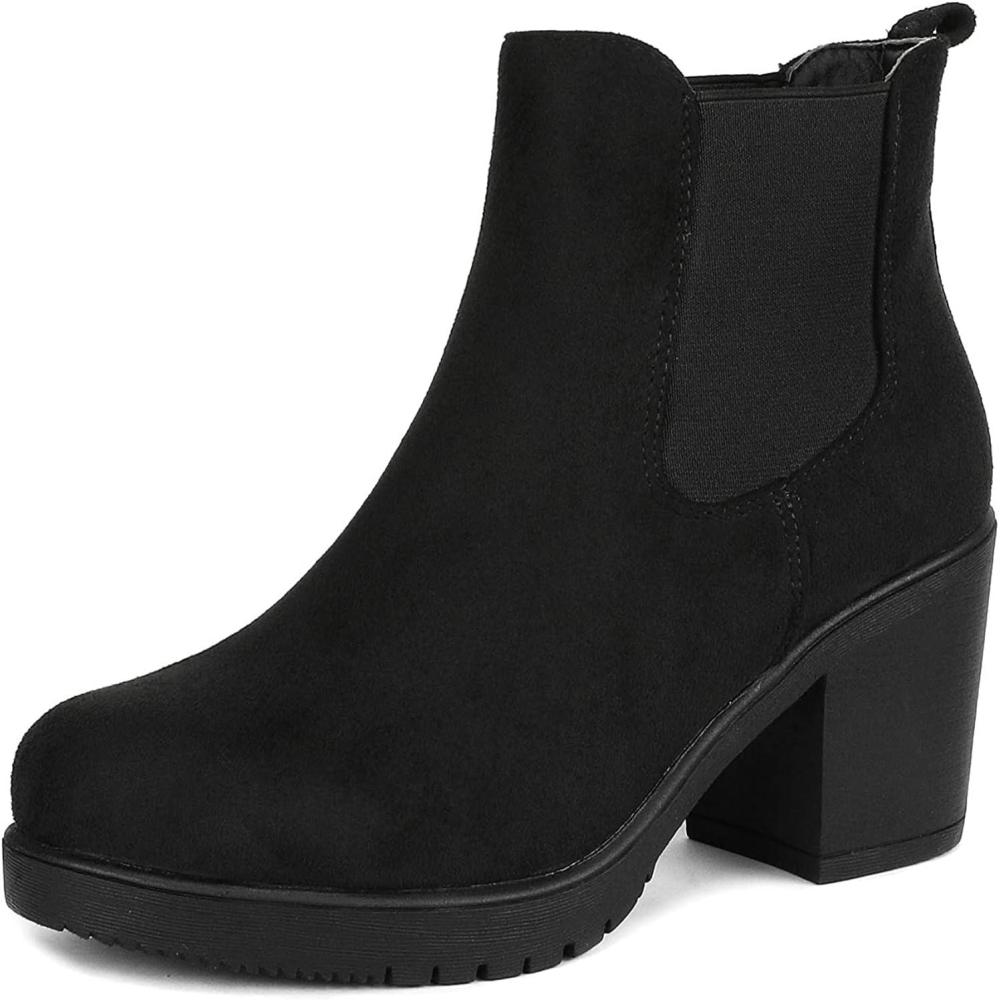 imageDREAM PAIRS Womens High Chunky Heel Chelsea Ankle Boots Slip On Elastic Fall Heeled Booties ShoesBlack
