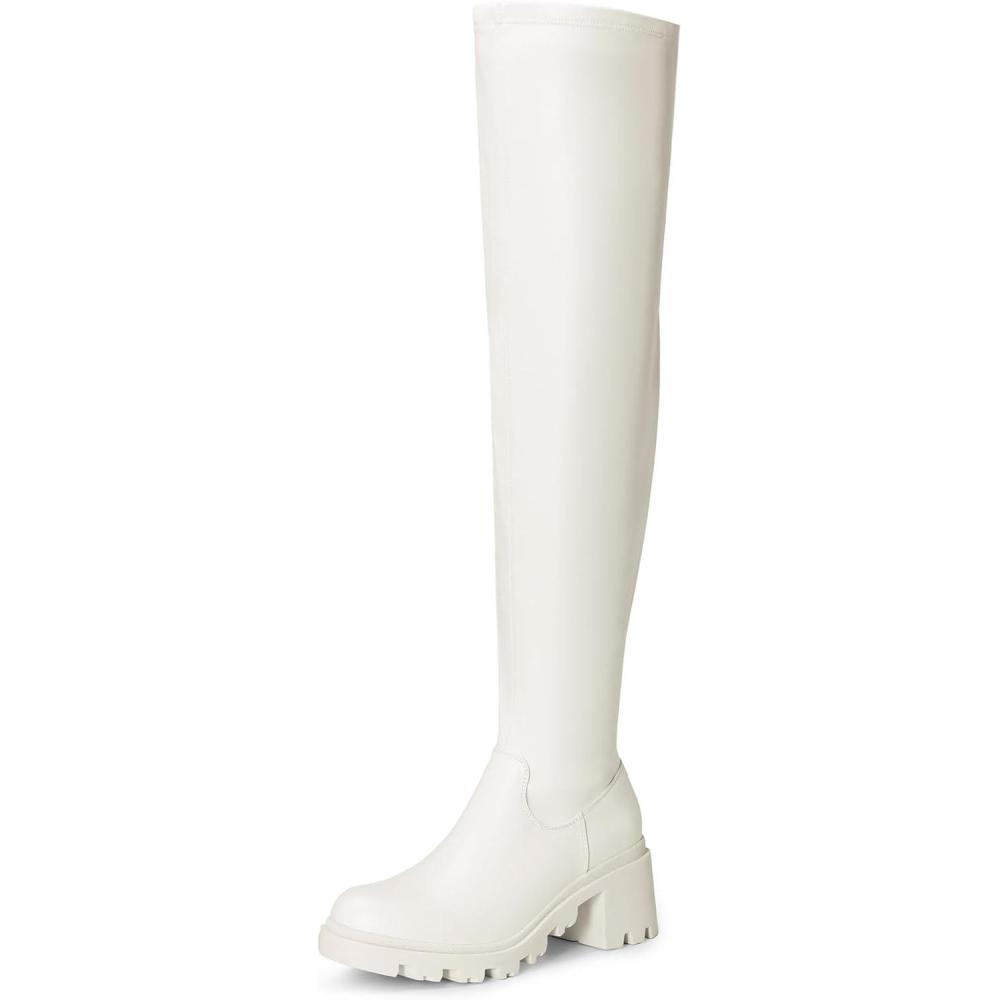 imageDREAM PAIRS Womens Knee High Boots Platform Over The Knee High Chunky Heel Fashion Boots for WomenWhitepu