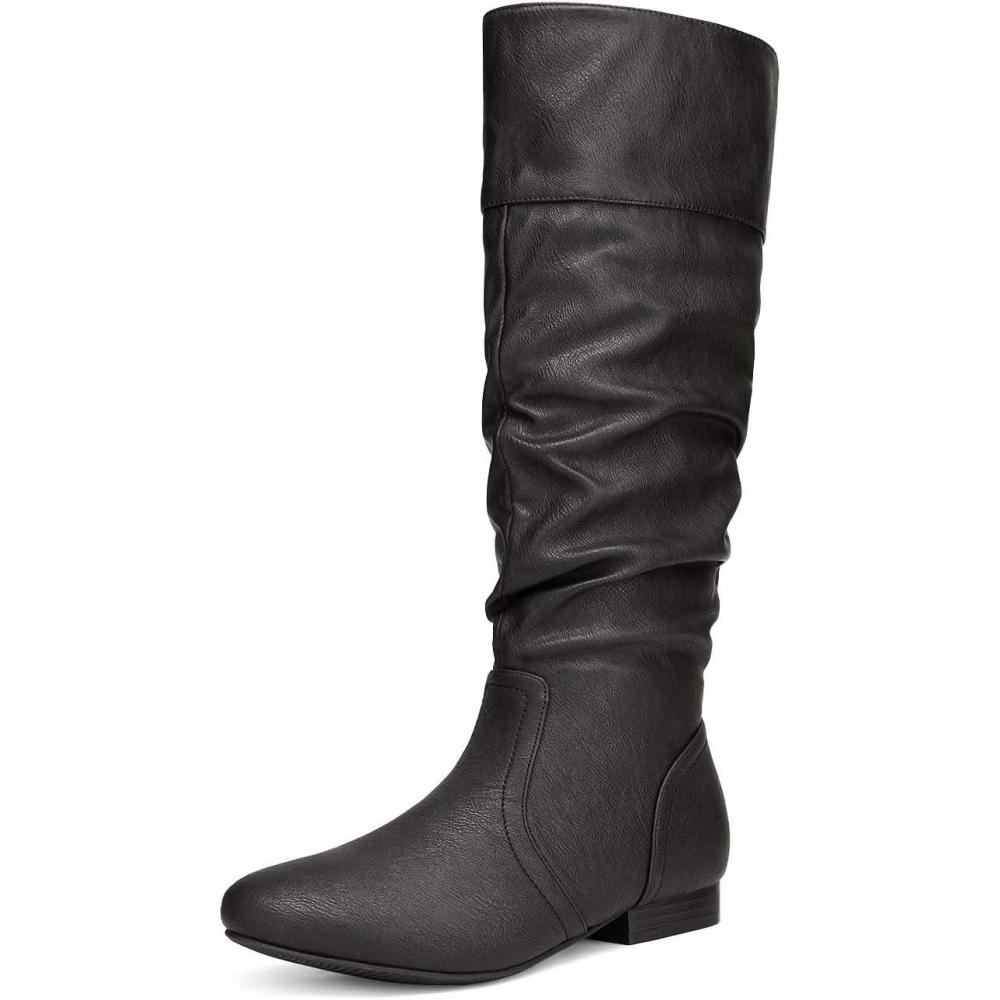 imageDREAM PAIRS Womens Knee High Pull On Fall Weather Winter BootsBlackPu
