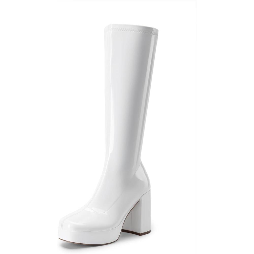 imageDREAM PAIRS Womens Platform Knee High Boots Chunky Block Heel Side Zipper Cute Gogo Boots