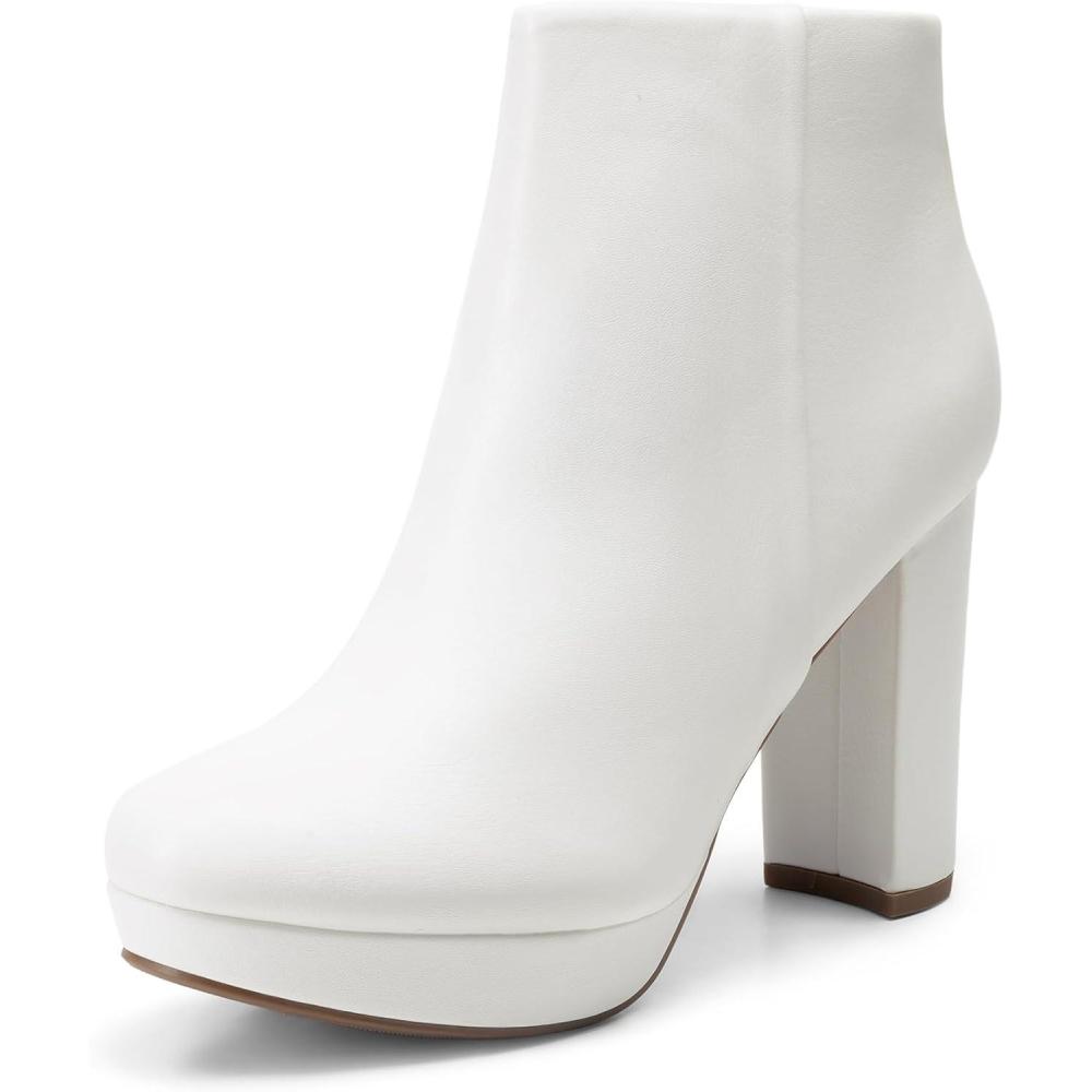 imageDREAM PAIRS Womens Stomp High Heel Ankle BootsWhitePu