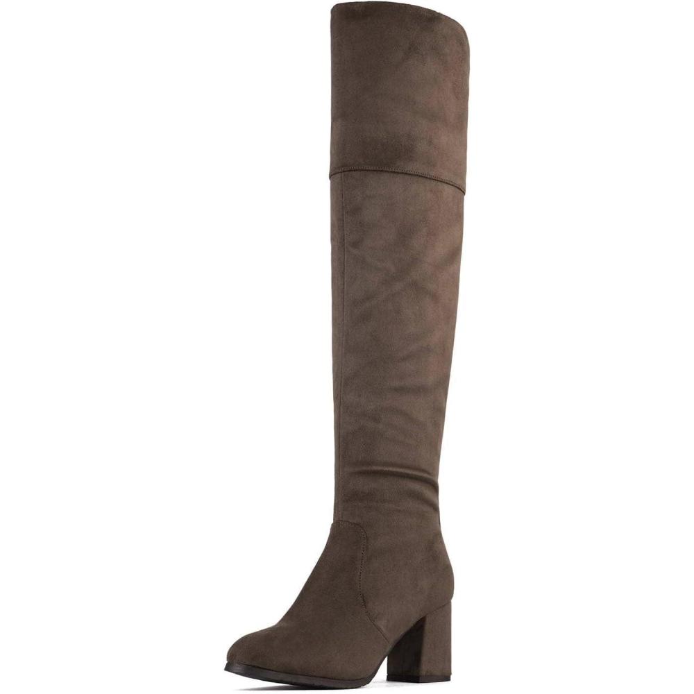 imageDREAM PAIRS Womens Thigh High Block Heel Over The Knee BootsKhaki