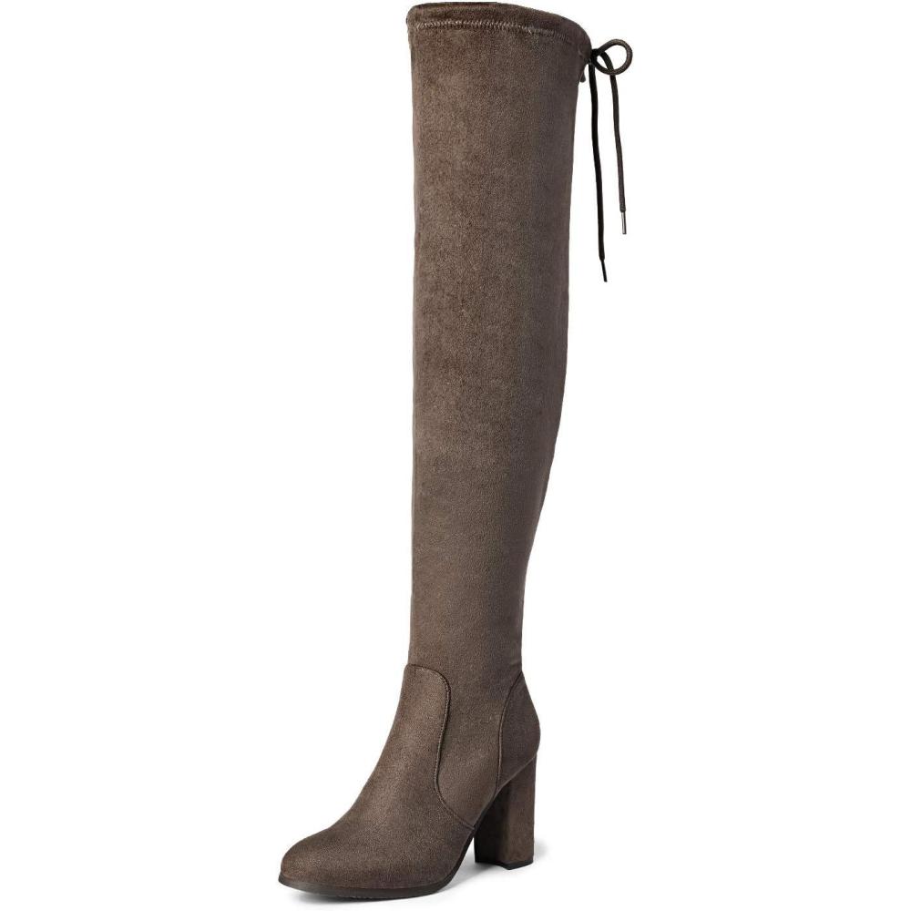 imageDREAM PAIRS Womens Thigh High Over The Knee Fashion Boots Block Mid Heel Long Sexy Faux Fur BootsShookhaki