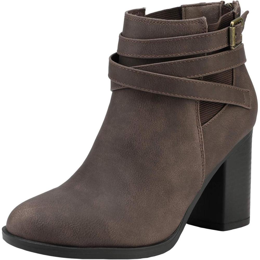 imageTOETOS Womens Chunky High Heel Ankle Boots Close Toe Fall Heeled Booties ShoesBrown3