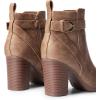 DREAM PAIRS Women’s Chunky High Heel Ankle Boots Round Toe Fall Short Booties Shoes(Tan-pu)
