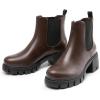 DREAM PAIRS Women’s Elastic Chelsea Ankle Boots Platform Low Chunky Block Heel Lug Sole Slip on Fall Heeled Booties Shoes(Brown)