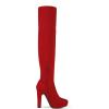 DREAM PAIRS Women’s HIGHPLAT Black Chunky Thigh High Over The Knee High Heel Boots(Red)