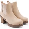 DREAM PAIRS Women’s High Chunky Heel Chelsea Ankle Boots Slip On Elastic Fall Heeled Booties Shoes(Nude-suede)