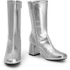 DREAM PAIRS Women’s Mid Calf Gogo Boots Low Block Heel Square Toe Ankle Boot with Zipper for Party Cosplay Dance(Metallic Silver)