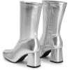 DREAM PAIRS Women’s Mid Calf Gogo Boots Low Block Heel Square Toe Ankle Boot with Zipper for Party Cosplay Dance(Metallic Silver)