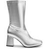 DREAM PAIRS Women’s Mid Calf Gogo Boots Low Block Heel Square Toe Ankle Boot with Zipper for Party Cosplay Dance(Metallic Silver)