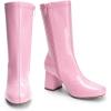 DREAM PAIRS Women’s Mid Calf Gogo Boots Low Block Heel Square Toe Ankle Boot with Zipper for Party Cosplay Dance(Pink)
