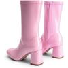 DREAM PAIRS Women’s Mid Calf Gogo Boots Low Block Heel Square Toe Ankle Boot with Zipper for Party Cosplay Dance(Pink)