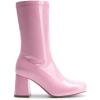 DREAM PAIRS Women’s Mid Calf Gogo Boots Low Block Heel Square Toe Ankle Boot with Zipper for Party Cosplay Dance(Pink)