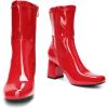 DREAM PAIRS Women’s Mid Calf Gogo Boots Low Block Heel Square Toe Ankle Boot with Zipper for Party Cosplay Dance(Red-pat)