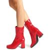 DREAM PAIRS Women’s Mid Calf Gogo Boots Low Block Heel Square Toe Ankle Boot with Zipper for Party Cosplay Dance(Red-pat)