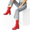 DREAM PAIRS Women’s Mid Calf Gogo Boots Low Block Heel Square Toe Ankle Boot with Zipper for Party Cosplay Dance(Red-pat)