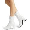 DREAM PAIRS Women’s Mid Calf Gogo Boots Low Block Heel Square Toe Ankle Boot with Zipper for Party Cosplay Dance(White-pat)