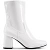 DREAM PAIRS Women’s Mid Calf Gogo Boots Low Block Heel Square Toe Ankle Boot with Zipper for Party Cosplay Dance(White-pat)