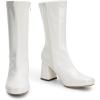 DREAM PAIRS Women’s Mid Calf Gogo Boots Low Block Heel Square Toe Ankle Boot with Zipper for Party Cosplay Dance(White-pat-1)