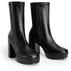 DREAM PAIRS Women’s Mid Calf Gogo Boots Platform High Chunky Block Heel Square Toe Ankle Boots(Black-pu)