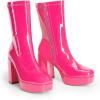 DREAM PAIRS Women’s Mid Calf Gogo Boots Platform High Chunky Block Heel Square Toe Ankle Boots(Hot Pink-pat)