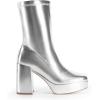 DREAM PAIRS Women’s Mid Calf Gogo Boots Platform High Chunky Block Heel Square Toe Ankle Boots(Metallic Silver)