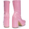 DREAM PAIRS Women’s Mid Calf Gogo Boots Platform High Chunky Block Heel Square Toe Ankle Boots(Pink)