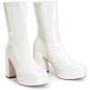 DREAM PAIRS Women’s Mid Calf Gogo Boots Platform High Chunky Block Heel Square Toe Ankle Boots(White-pat)