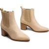 DREAM PAIRS Women’s Retro Elastic Chelsea Ankle Boots Fashion Low Chunky Block Heel Pointed Toe Fall Heeled Booties Shoes(Nude-suede)
