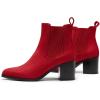 DREAM PAIRS Women’s Retro Elastic Chelsea Ankle Boots Fashion Low Chunky Block Heel Pointed Toe Fall Heeled Booties Shoes(Red-suede)