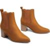 DREAM PAIRS Women’s Retro Elastic Chelsea Ankle Boots Fashion Low Chunky Block Heel Pointed Toe Fall Heeled Booties Shoes(Tan-suede)