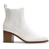 DREAM PAIRS Women’s Retro Elastic Chelsea Ankle Boots Fashion Low Chunky Block Heel Pointed Toe Fall Heeled Booties Shoes(White-pu)