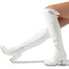 DREAM PAIRS Women’s Thigh High Block Heel Over The Knee Boots(White-pu)