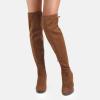 DREAM PAIRS Women’s Thigh High Over The Knee Fashion Boots Block Mid Heel Long Sexy Faux Fur Boots(Brown/Suede)