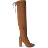 DREAM PAIRS Women’s Thigh High Over The Knee Fashion Boots Block Mid Heel Long Sexy Faux Fur Boots(Brown/Suede)