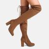 DREAM PAIRS Women’s Thigh High Over The Knee Fashion Boots Block Mid Heel Long Sexy Faux Fur Boots(Brown/Suede)